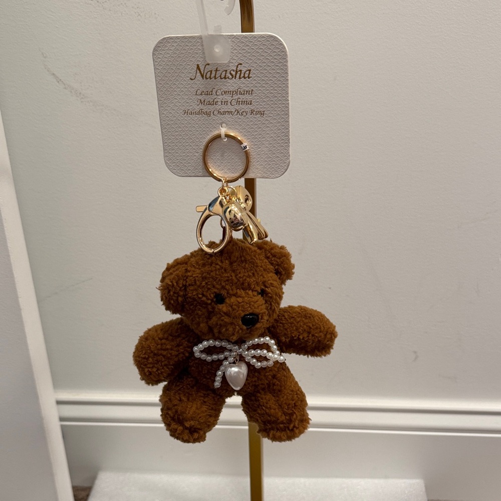 Natasha Brown Teddy Bear Bag Charm key chain NWT - Picture 1 of 3